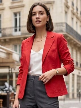 Izzue Red Blazer - Women's Tailored Suit Jacket with pockets